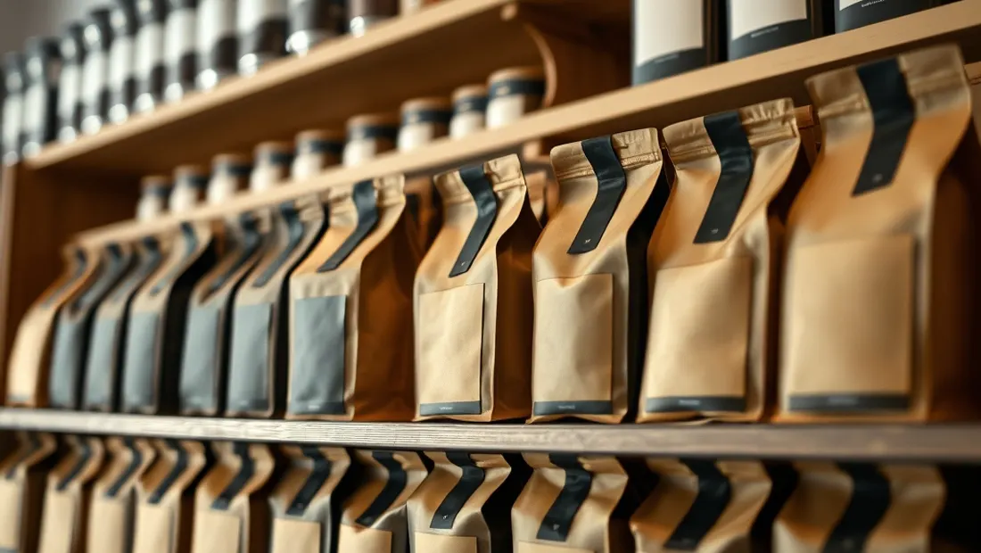 Rayon de paquets de café dans une boutique de café de spécialité